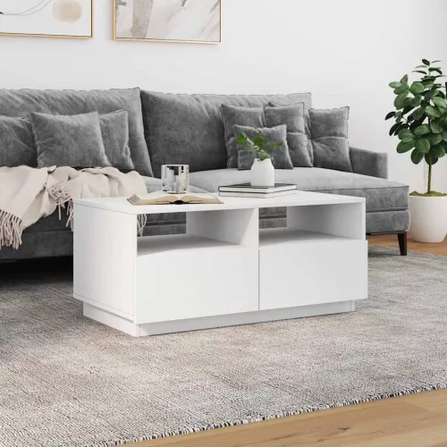 Fehér dohányzóasztal LED-lámpákkal 90x49x40 cm