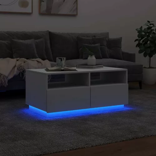 Fehér dohányzóasztal LED-lámpákkal 90x49x40 cm