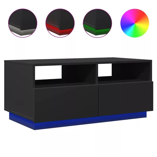 Fekete dohányzóasztal LED-lámpákkal 90x49x40 cm