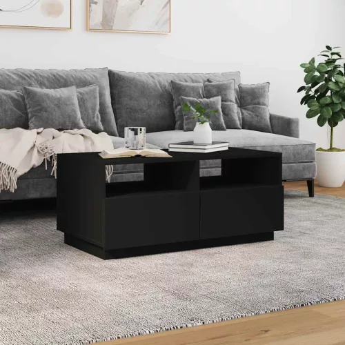 Fekete dohányzóasztal LED-lámpákkal 90x49x40 cm
