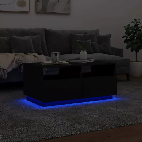 Fekete dohányzóasztal LED-lámpákkal 90x49x40 cm