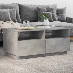 Betonszürke dohányzóasztal LED-lámpákkal 90x49x40 cm