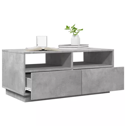 Betonszürke dohányzóasztal LED-lámpákkal 90x49x40 cm