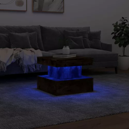 Füstös tölgy színű dohányzóasztal LED-lámpákkal 50 x 50 x 40 cm