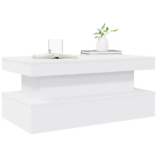 Fehér dohányzóasztal LED-lámpákkal 90x50x40 cm
