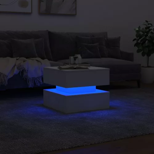 Fehér dohányzóasztal LED-lámpákkal 50 x 50 x 40 cm