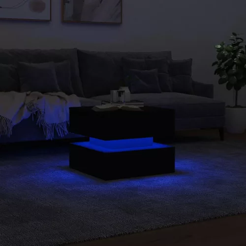 Fekete dohányzóasztal LED-lámpákkal 50 x 50 x 40 cm