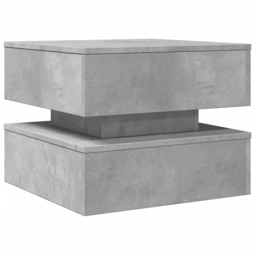 Betonszürke dohányzóasztal LED-lámpákkal 50 x 50 x 40 cm
