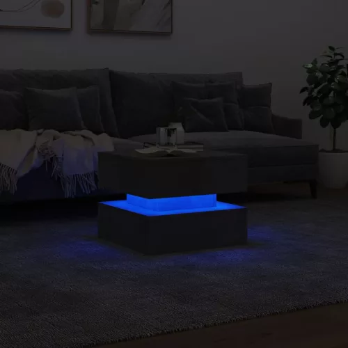 Betonszürke dohányzóasztal LED-lámpákkal 50 x 50 x 40 cm