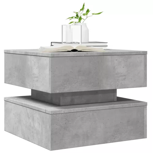 Betonszürke dohányzóasztal LED-lámpákkal 50 x 50 x 40 cm