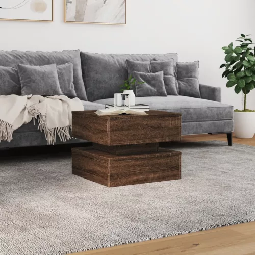 Barna tölgyszínű dohányzóasztal LED-lámpákkal 50 x 50 x 40 cm