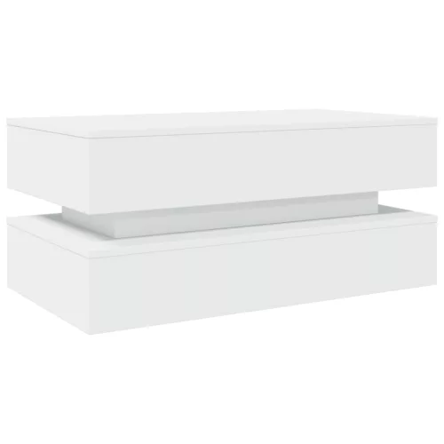Fehér dohányzóasztal LED-lámpákkal 90x50x40 cm