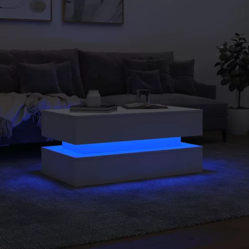 Fehér dohányzóasztal LED-lámpákkal 90x50x40 cm