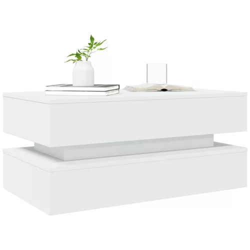 Fehér dohányzóasztal LED-lámpákkal 90x50x40 cm
