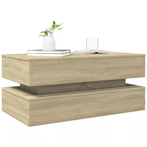 Sonoma tölgy színű dohányzóasztal LED-lámpákkal 90x50x40 cm