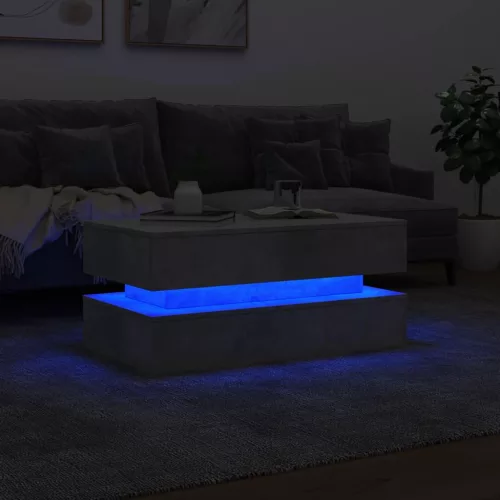 Betonszürke dohányzóasztal LED-lámpákkal 90x50x40 cm