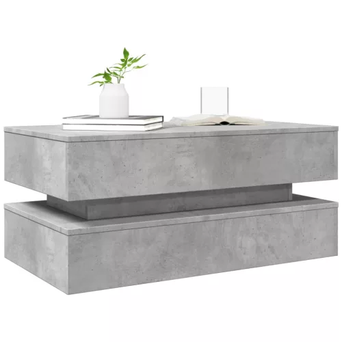 Betonszürke dohányzóasztal LED-lámpákkal 90x50x40 cm