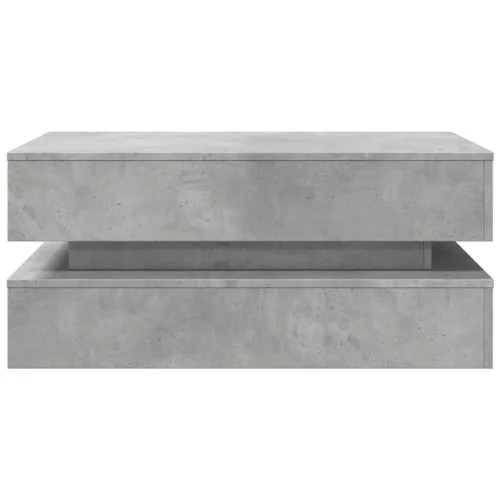Betonszürke dohányzóasztal LED-lámpákkal 90x50x40 cm