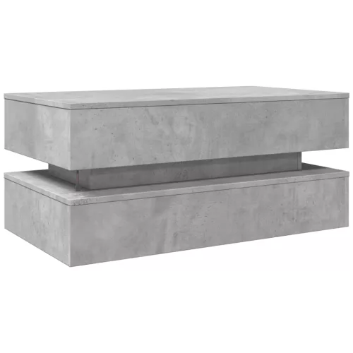 Betonszürke dohányzóasztal LED-lámpákkal 90x50x40 cm
