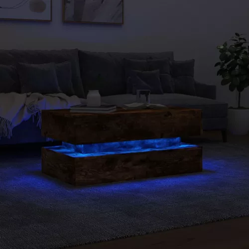 Füstös tölgy színű dohányzóasztal LED-lámpákkal 90x50x40 cm