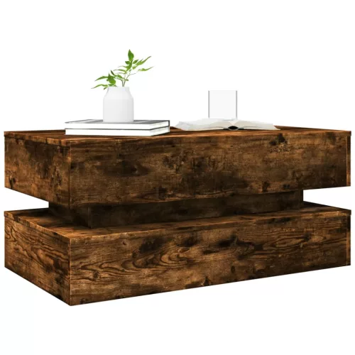 Füstös tölgy színű dohányzóasztal LED-lámpákkal 90x50x40 cm
