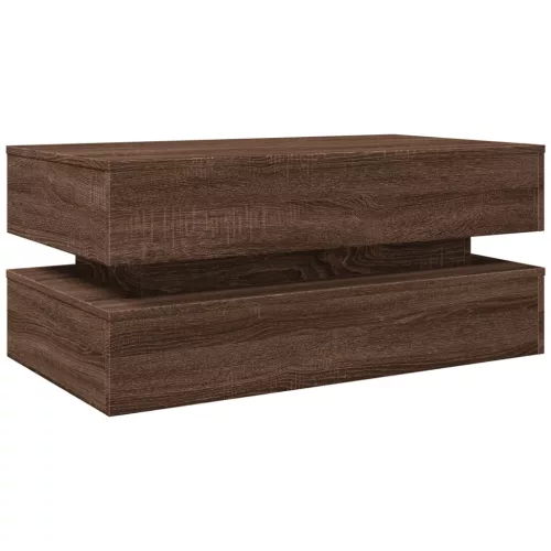 Barna tölgyszínű dohányzóasztal LED-lámpákkal 90x50x40 cm