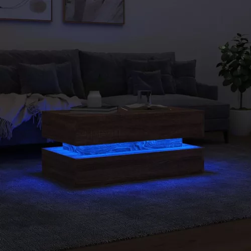 Barna tölgyszínű dohányzóasztal LED-lámpákkal 90x50x40 cm