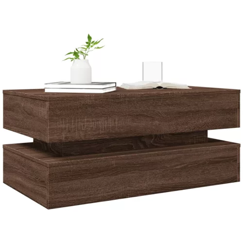 Barna tölgyszínű dohányzóasztal LED-lámpákkal 90x50x40 cm