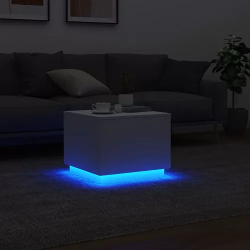 Fehér dohányzóasztal LED-lámpákkal 50 x 50 x 40 cm