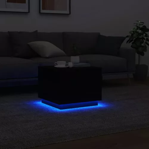 Fekete dohányzóasztal LED-lámpákkal 50 x 50 x 40 cm
