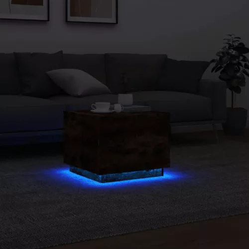 Füstös tölgy színű dohányzóasztal LED-lámpákkal 50 x 50 x 40 cm