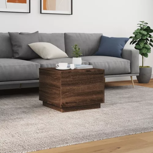 Barna tölgyszínű dohányzóasztal LED-lámpákkal 50 x 50 x 40 cm
