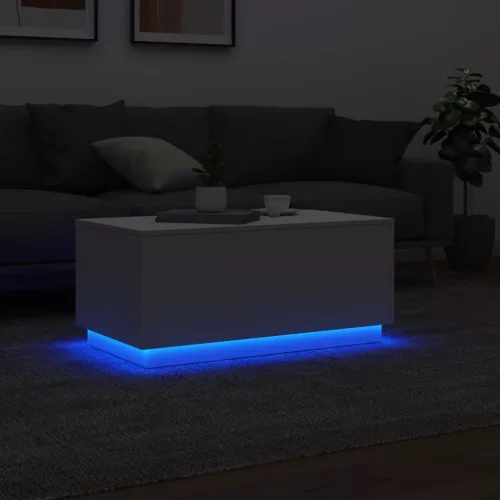 Fehér dohányzóasztal LED-lámpákkal 90x50x40 cm