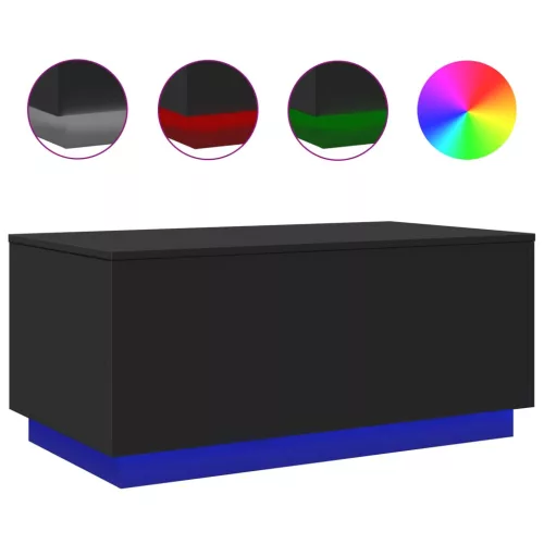 Fekete dohányzóasztal LED-lámpákkal 90x50x40 cm