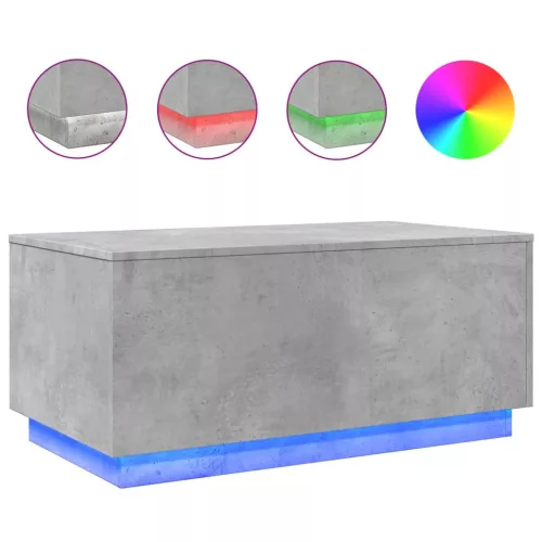 Betonszürke dohányzóasztal LED-lámpákkal 90x50x40 cm