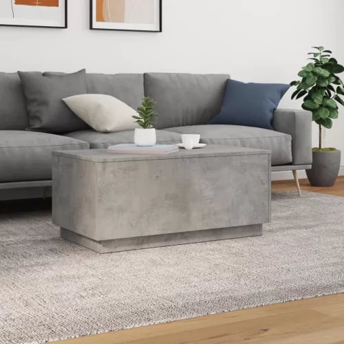 Betonszürke dohányzóasztal LED-lámpákkal 90x50x40 cm