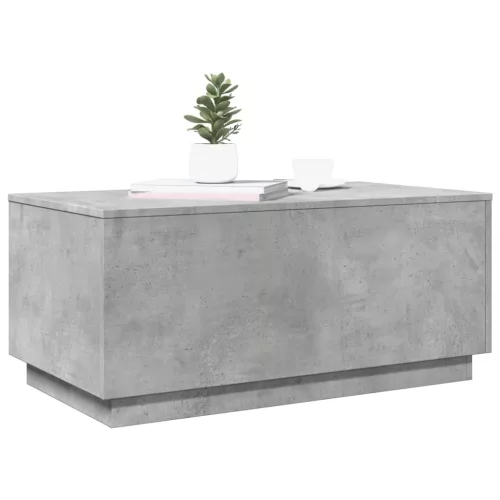 Betonszürke dohányzóasztal LED-lámpákkal 90x50x40 cm