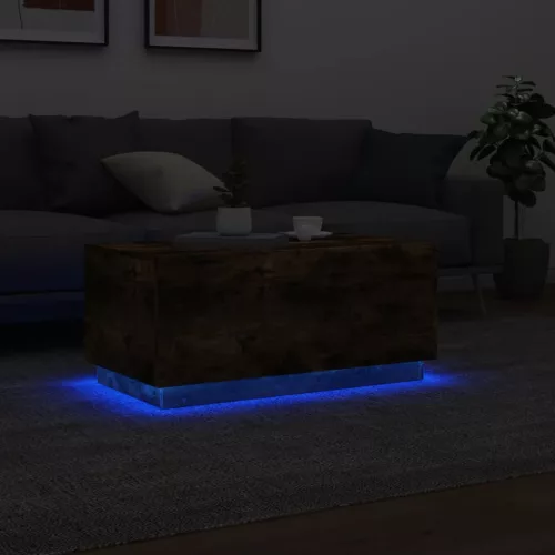 Füstös tölgy színű dohányzóasztal LED-lámpákkal 90x50x40 cm