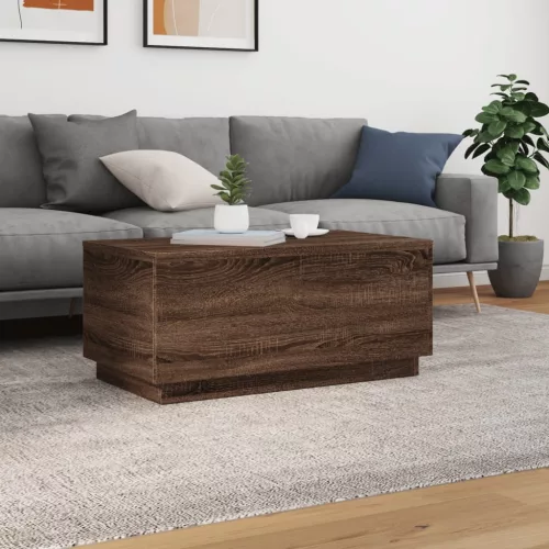 Barna tölgyszínű dohányzóasztal LED-lámpákkal 90x50x40 cm