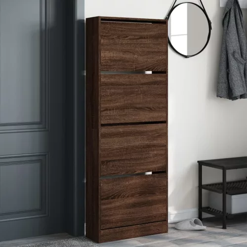 Barna tölgyszínű szerelt fa cipőszekrény 60 x 21 x 163,5 cm