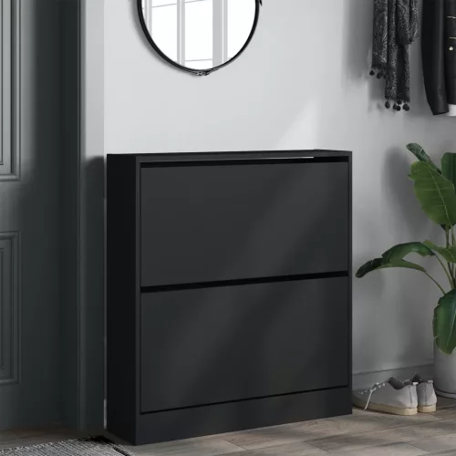 Fekete szerelt fa cipőszekrény 80 x 21x 87,5 cm