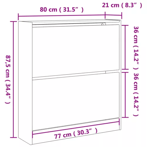 Fekete szerelt fa cipőszekrény 80 x 21x 87,5 cm
