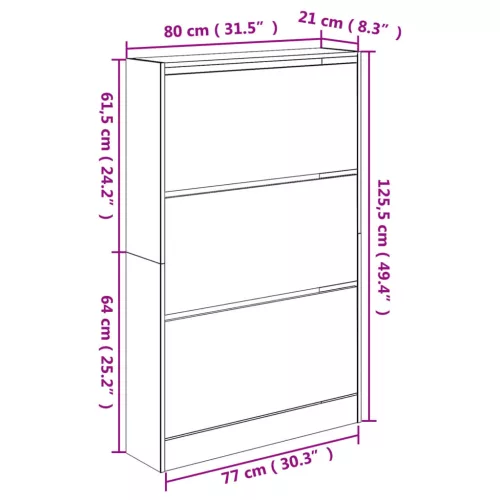 Fekete szerelt fa cipőszekrény 80 x 21 x 125,5 cm