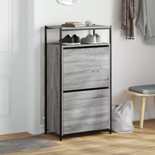 Szürke sonoma színű szerelt fa cipőszekrény 60x34x112 cm