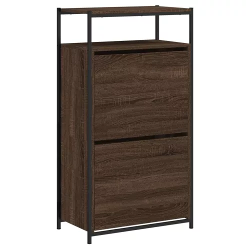 Barna tölgyszínű szerelt fa cipősszekrény 60x34x112 cm