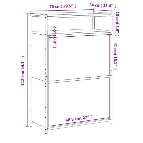 Fekete szerelt fa cipőszekrény 75x34x112 cm