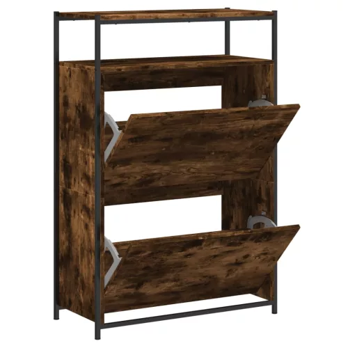 Füstös tölgy színű szerelt fa cipőszekrény 75x34x112 cm