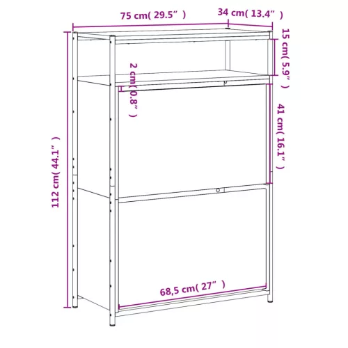 Füstös tölgy színű szerelt fa cipőszekrény 75x34x112 cm