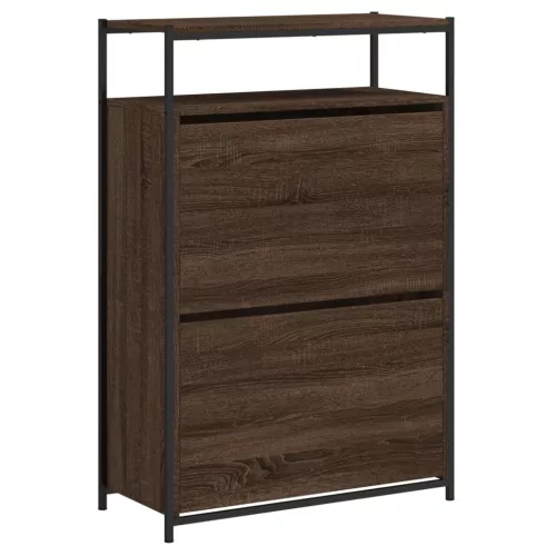 Barna tölgyszínű szerelt fa cipősszekrény 75 x 34 x 112 cm