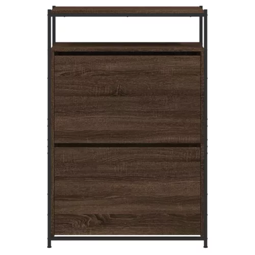 Barna tölgyszínű szerelt fa cipősszekrény 75 x 34 x 112 cm